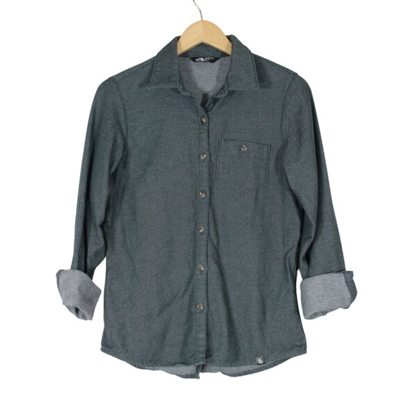 The North Face women's green button front long sleeve‎ split hem outdoor shirt S - Picture 1 of 11